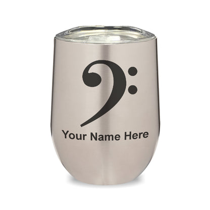 LaserGram Double Wall Stainless Steel Wine Glass, Bass Clef, Personalized Engraving Included