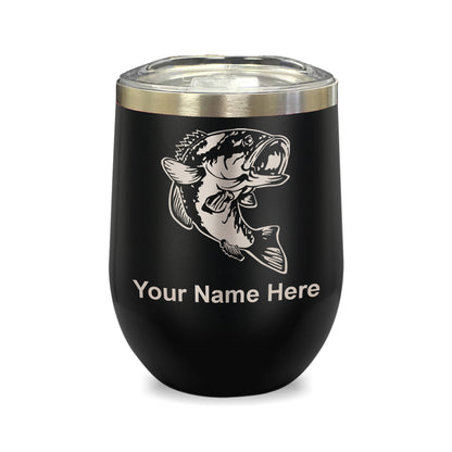 LaserGram Double Wall Stainless Steel Wine Glass, Bass Fish, Personalized Engraving Included