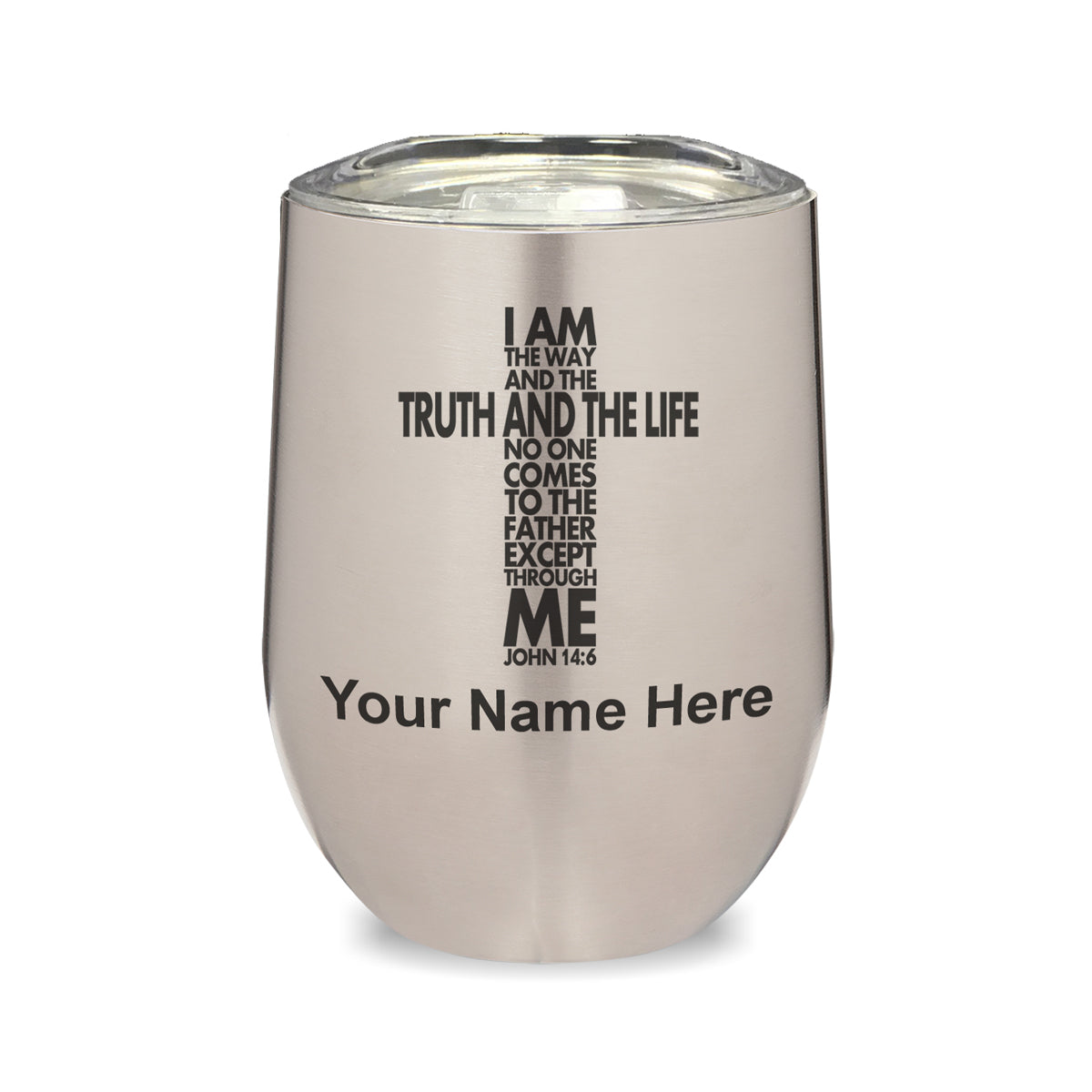 LaserGram Double Wall Stainless Steel Wine Glass, Bible Verse John 14-6, Personalized Engraving Included