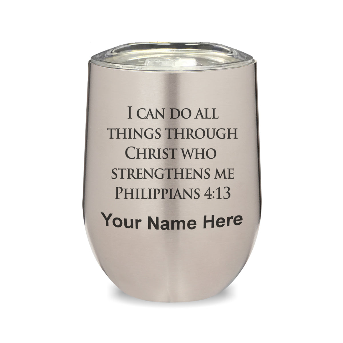 LaserGram Double Wall Stainless Steel Wine Glass, Bible Verse Philippians 4-13, Personalized Engraving Included