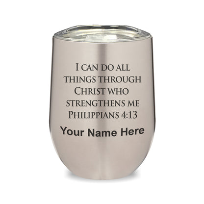 LaserGram Double Wall Stainless Steel Wine Glass, Bible Verse Philippians 4-13, Personalized Engraving Included