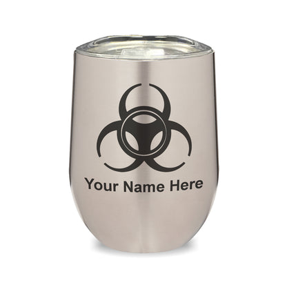 LaserGram Double Wall Stainless Steel Wine Glass, Biohazard Symbol, Personalized Engraving Included