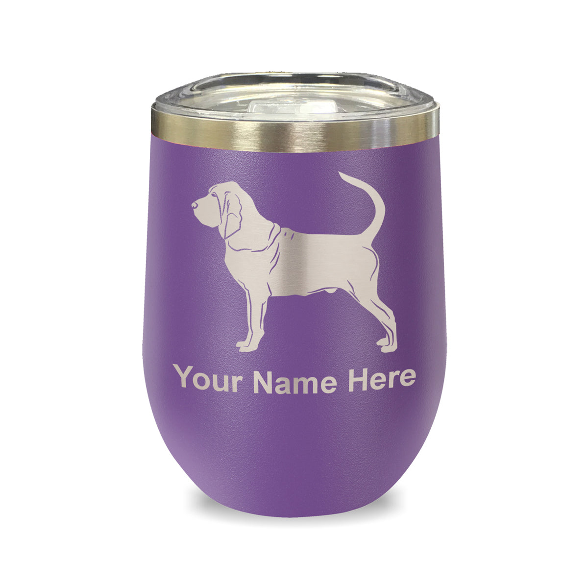 LaserGram Double Wall Stainless Steel Wine Glass, Bloodhound Dog, Personalized Engraving Included