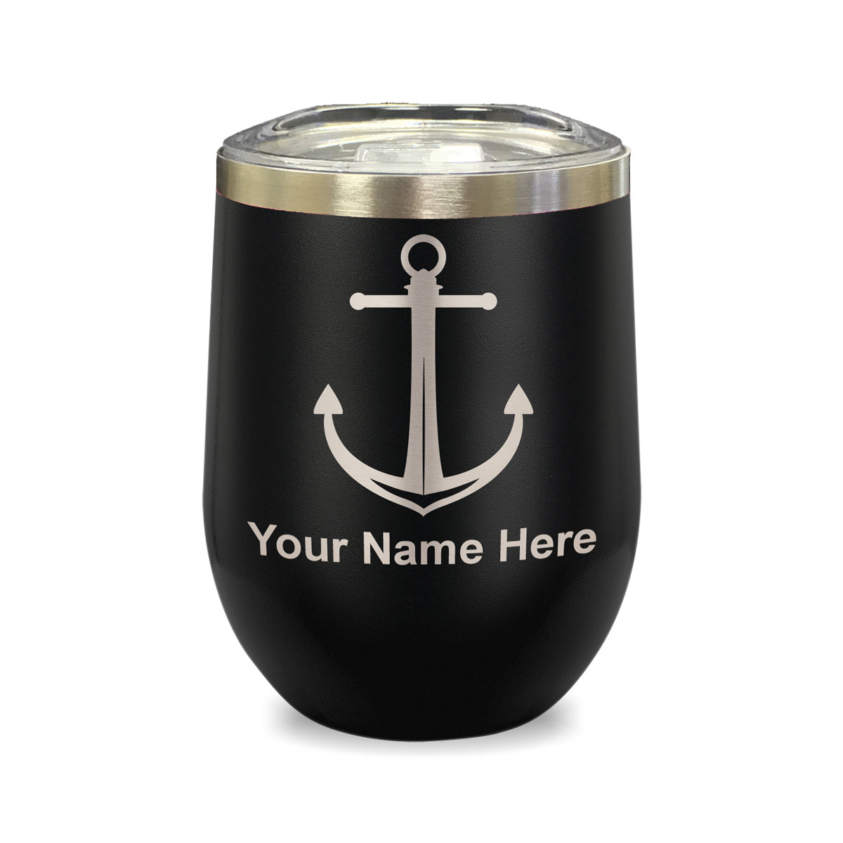 LaserGram Double Wall Stainless Steel Wine Glass, Boat Anchor, Personalized Engraving Included