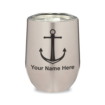 LaserGram Double Wall Stainless Steel Wine Glass, Boat Anchor, Personalized Engraving Included