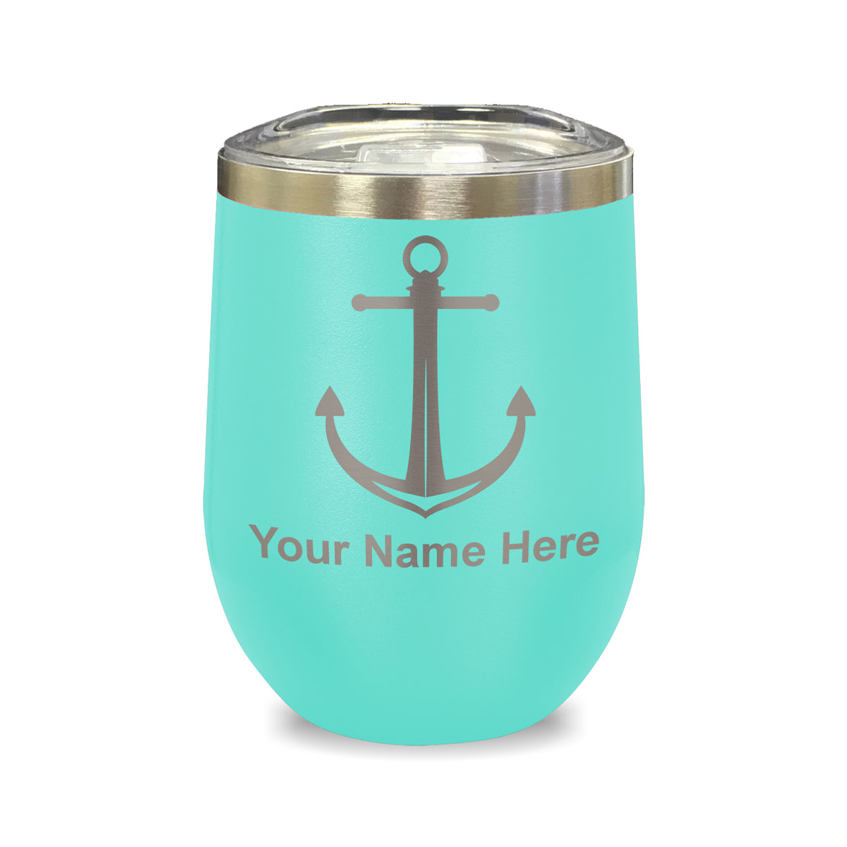 LaserGram Double Wall Stainless Steel Wine Glass, Boat Anchor, Personalized Engraving Included