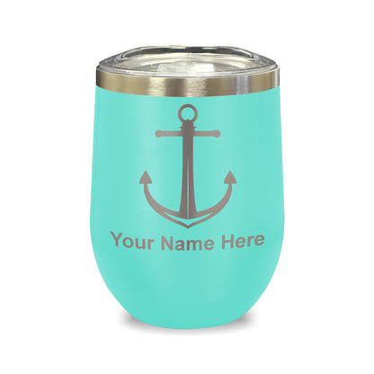 LaserGram Double Wall Stainless Steel Wine Glass, Boat Anchor, Personalized Engraving Included