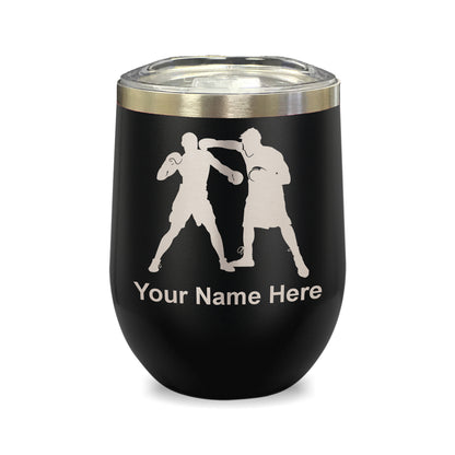 LaserGram Double Wall Stainless Steel Wine Glass, Boxers Boxing, Personalized Engraving Included