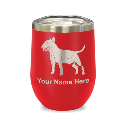 LaserGram Double Wall Stainless Steel Wine Glass, Bull Terrier Dog, Personalized Engraving Included