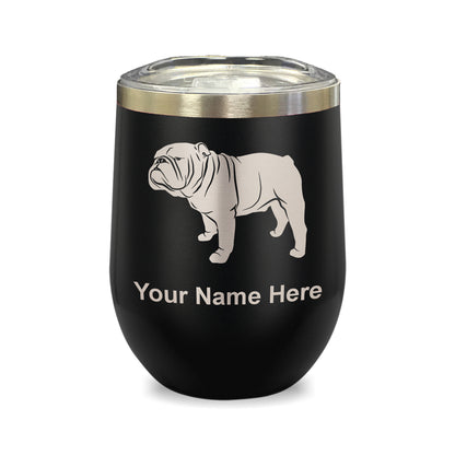 LaserGram Double Wall Stainless Steel Wine Glass, Bulldog Dog, Personalized Engraving Included