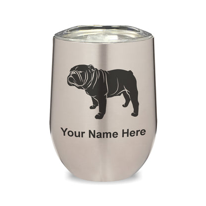 LaserGram Double Wall Stainless Steel Wine Glass, Bulldog Dog, Personalized Engraving Included