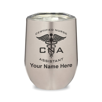 LaserGram Double Wall Stainless Steel Wine Glass, CNA Certified Nurse Assistant, Personalized Engraving Included