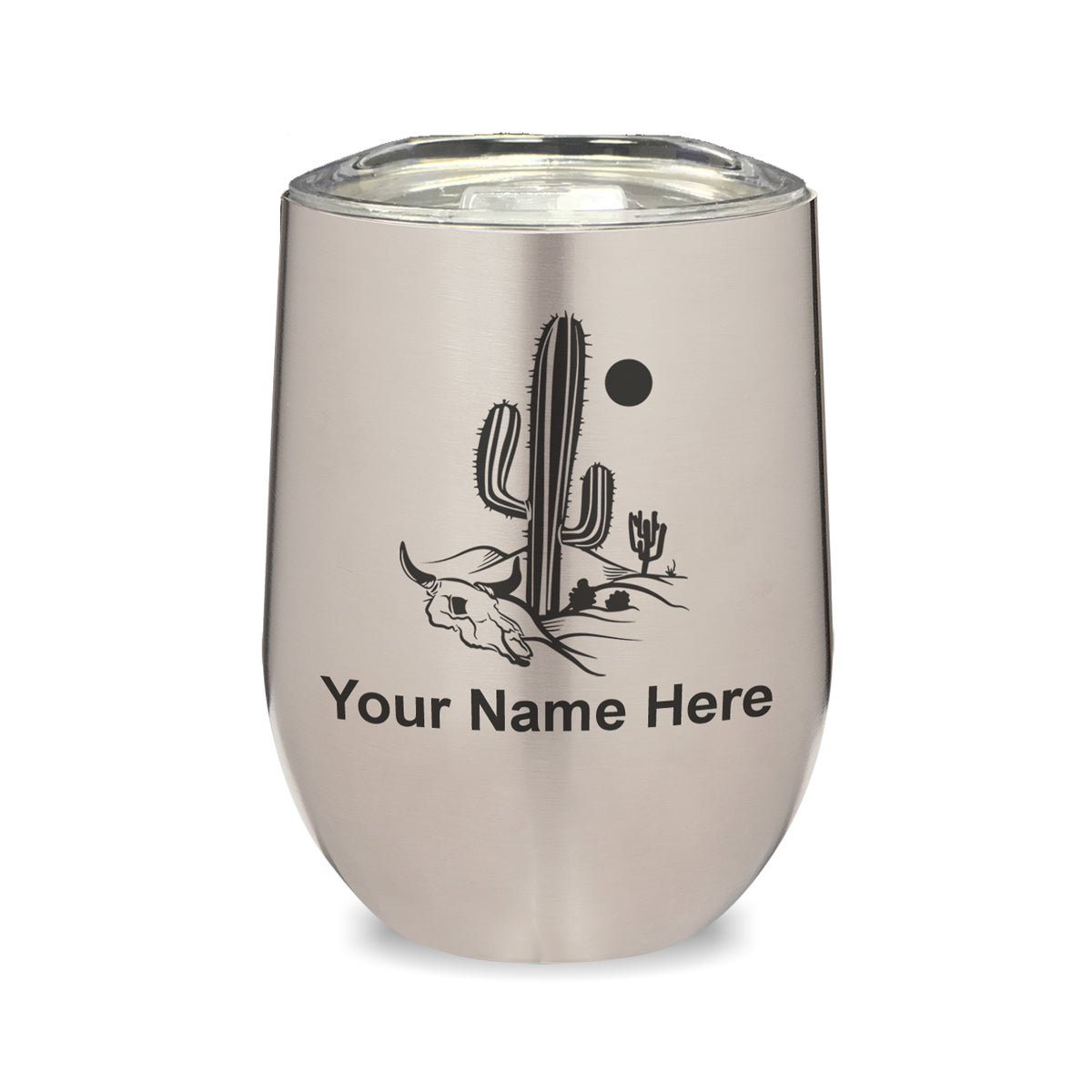 LaserGram Double Wall Stainless Steel Wine Glass, Cactus, Personalized Engraving Included
