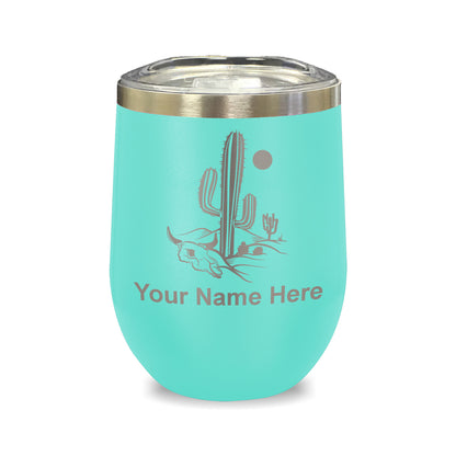LaserGram Double Wall Stainless Steel Wine Glass, Cactus, Personalized Engraving Included
