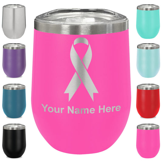 LaserGram Double Wall Stainless Steel Wine Glass, Cancer Awareness Ribbon, Personalized Engraving Included