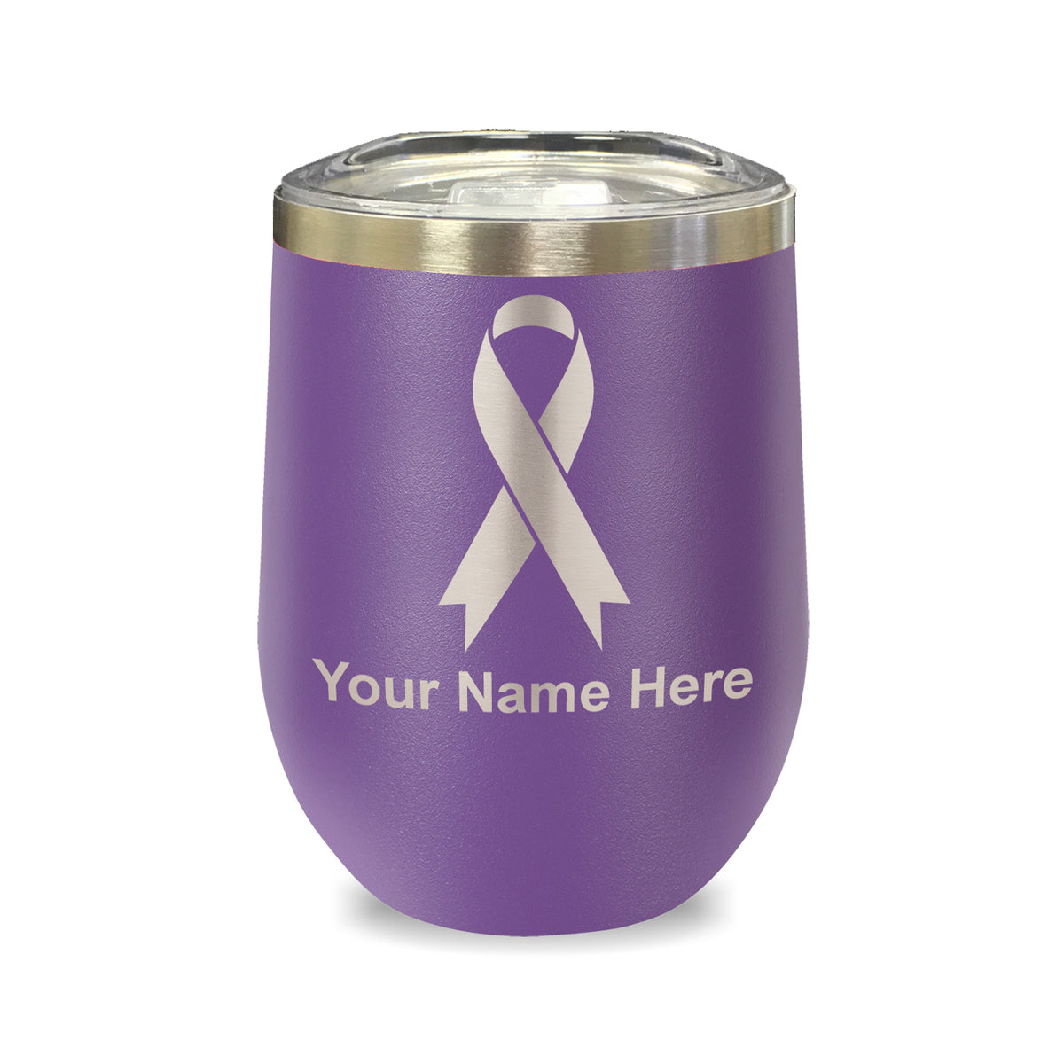 LaserGram Double Wall Stainless Steel Wine Glass, Cancer Awareness Ribbon, Personalized Engraving Included