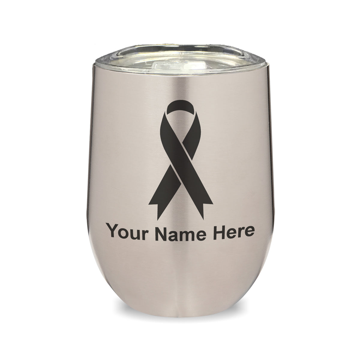 LaserGram Double Wall Stainless Steel Wine Glass, Cancer Awareness Ribbon, Personalized Engraving Included