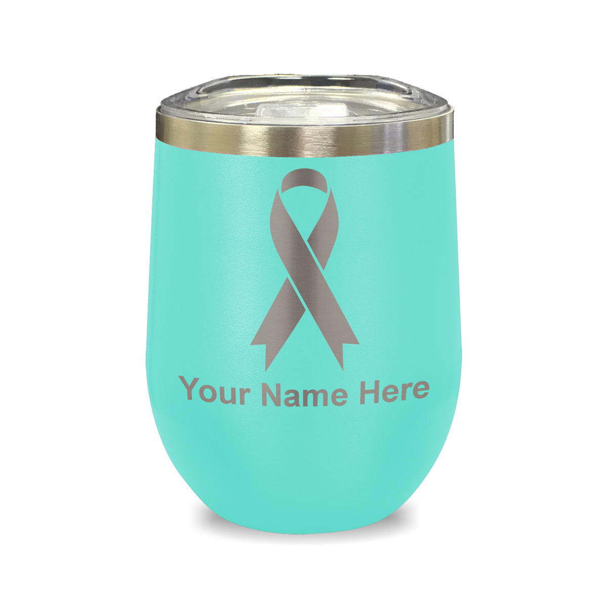 LaserGram Double Wall Stainless Steel Wine Glass, Cancer Awareness Ribbon, Personalized Engraving Included