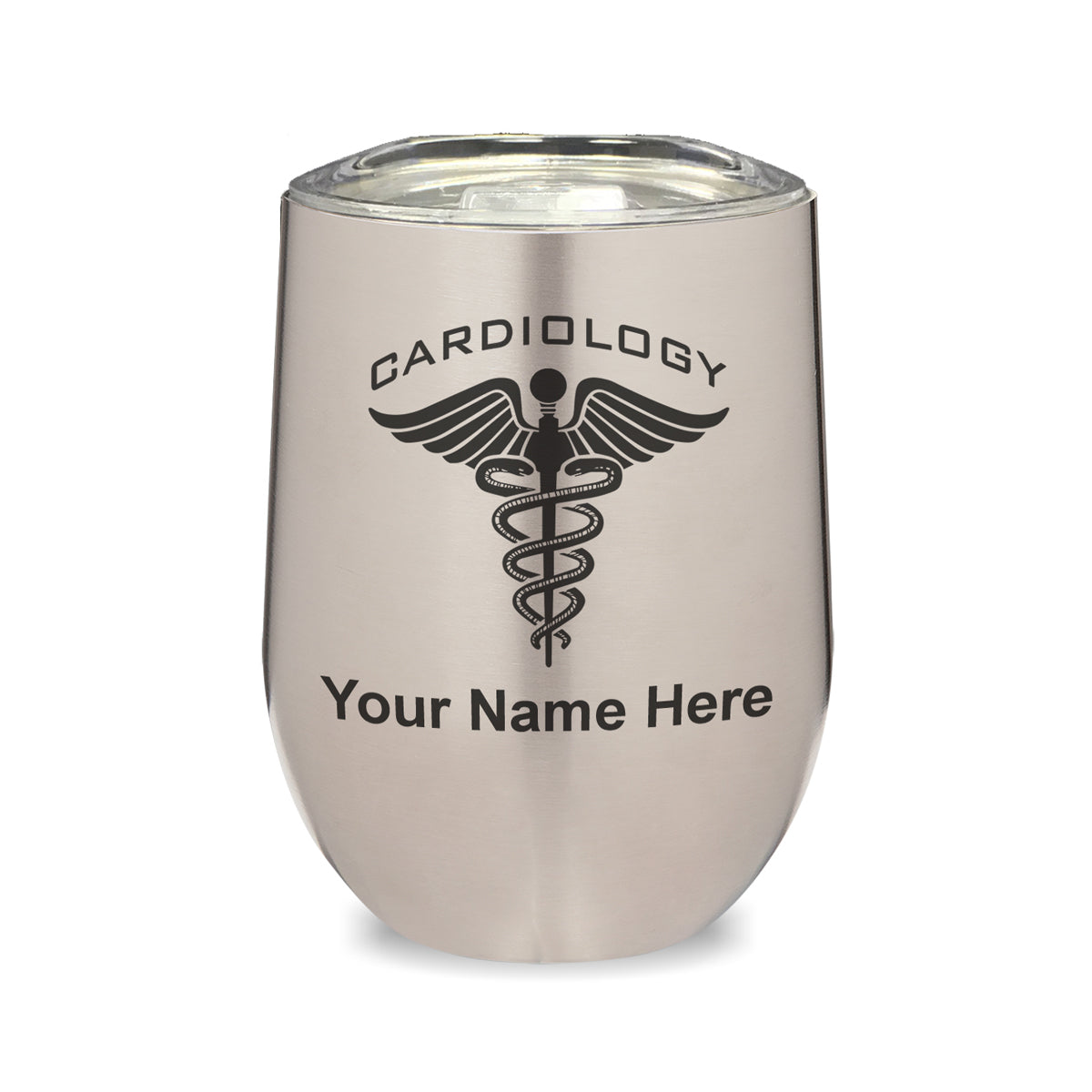LaserGram Double Wall Stainless Steel Wine Glass, Cardiology, Personalized Engraving Included