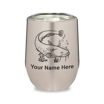 LaserGram Double Wall Stainless Steel Wine Glass, Catfish, Personalized Engraving Included