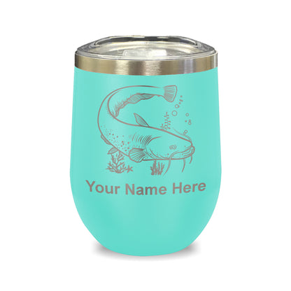 LaserGram Double Wall Stainless Steel Wine Glass, Catfish, Personalized Engraving Included