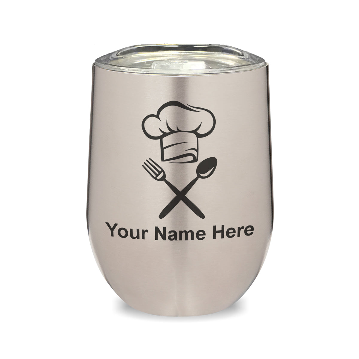 LaserGram Double Wall Stainless Steel Wine Glass, Chef Hat, Personalized Engraving Included