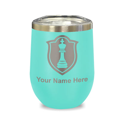 LaserGram Double Wall Stainless Steel Wine Glass, Chess King, Personalized Engraving Included