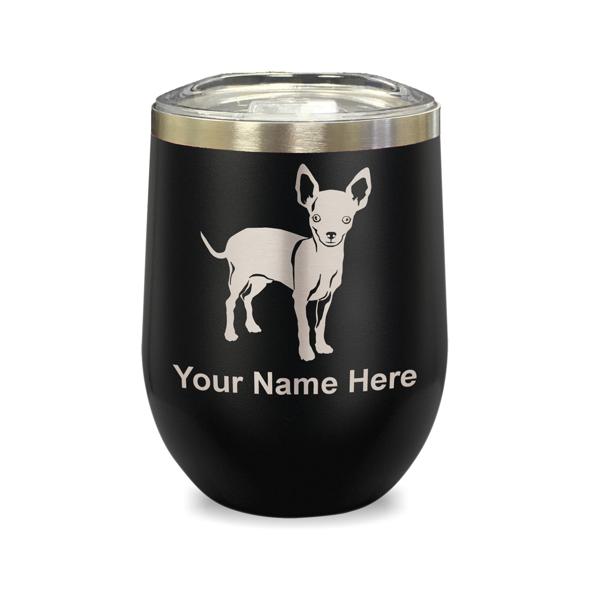 LaserGram Double Wall Stainless Steel Wine Glass, Chihuahua Dog, Personalized Engraving Included