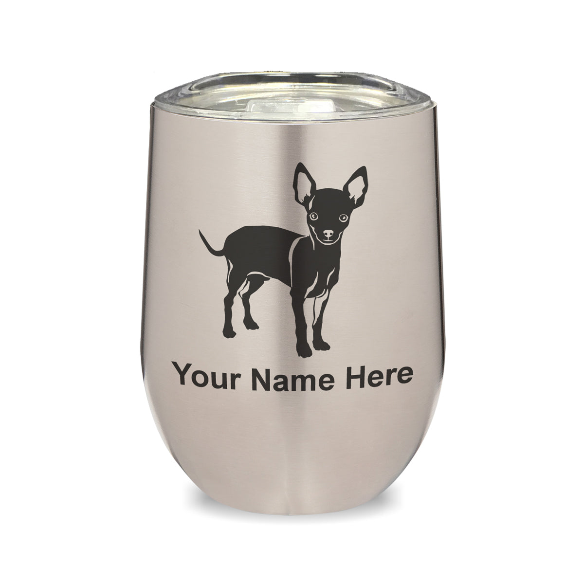 LaserGram Double Wall Stainless Steel Wine Glass, Chihuahua Dog, Personalized Engraving Included