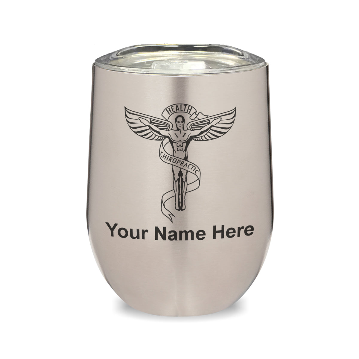 LaserGram Double Wall Stainless Steel Wine Glass, Chiropractic Symbol, Personalized Engraving Included