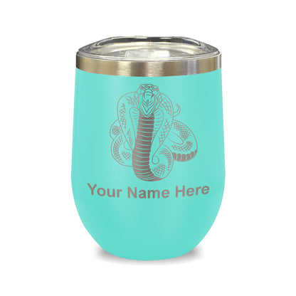 LaserGram Double Wall Stainless Steel Wine Glass, Cobra Snake, Personalized Engraving Included
