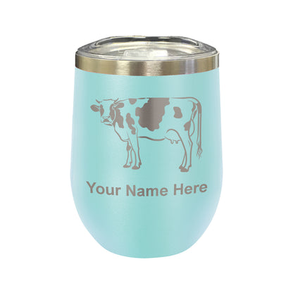 LaserGram Double Wall Stainless Steel Wine Glass, Cow, Personalized Engraving Included