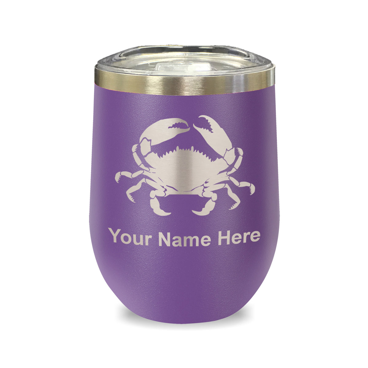 LaserGram Double Wall Stainless Steel Wine Glass, Crab, Personalized Engraving Included