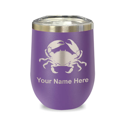 LaserGram Double Wall Stainless Steel Wine Glass, Crab, Personalized Engraving Included