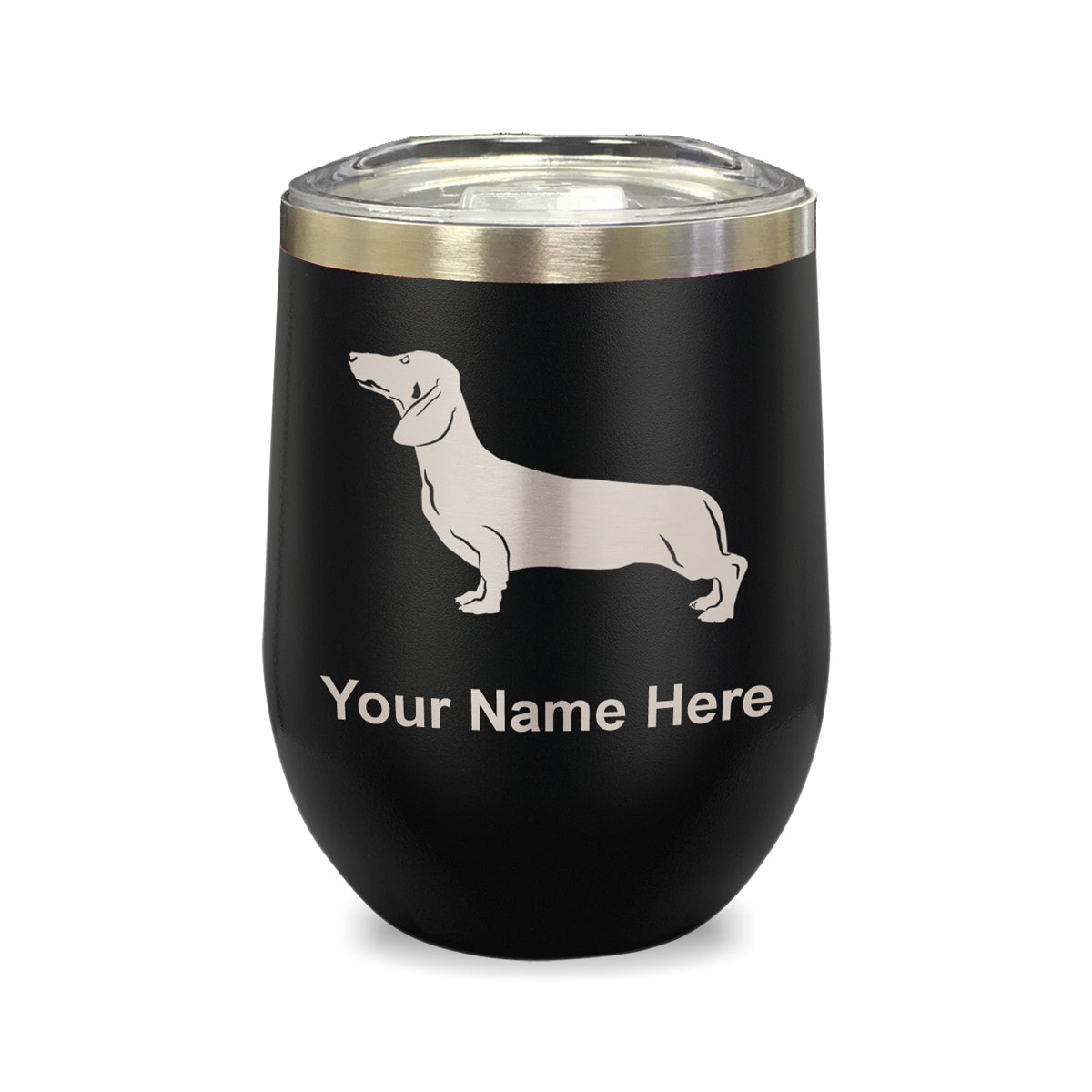 LaserGram Double Wall Stainless Steel Wine Glass, Dachshund Dog, Personalized Engraving Included