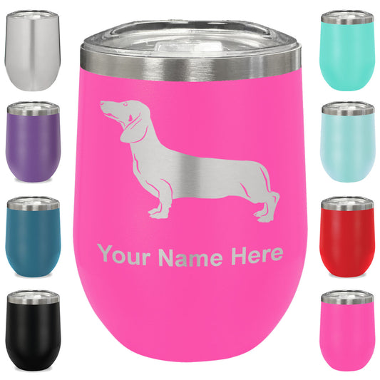LaserGram Double Wall Stainless Steel Wine Glass, Dachshund Dog, Personalized Engraving Included