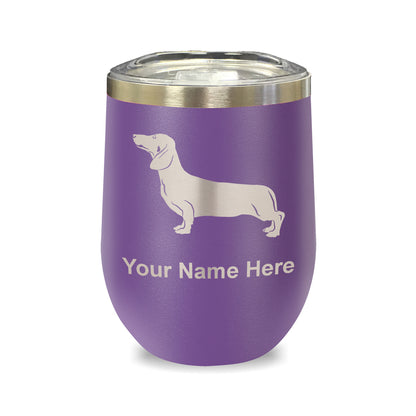 LaserGram Double Wall Stainless Steel Wine Glass, Dachshund Dog, Personalized Engraving Included