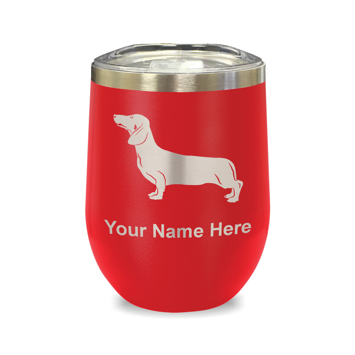 LaserGram Double Wall Stainless Steel Wine Glass, Dachshund Dog, Personalized Engraving Included