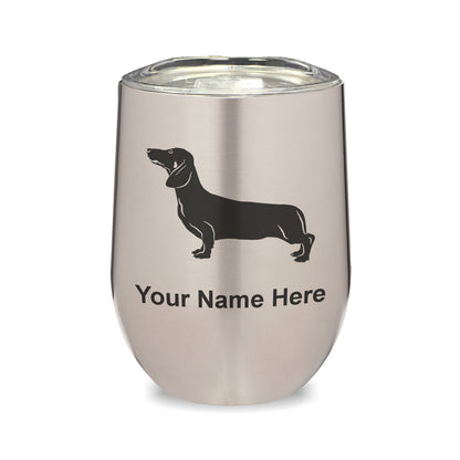 LaserGram Double Wall Stainless Steel Wine Glass, Dachshund Dog, Personalized Engraving Included