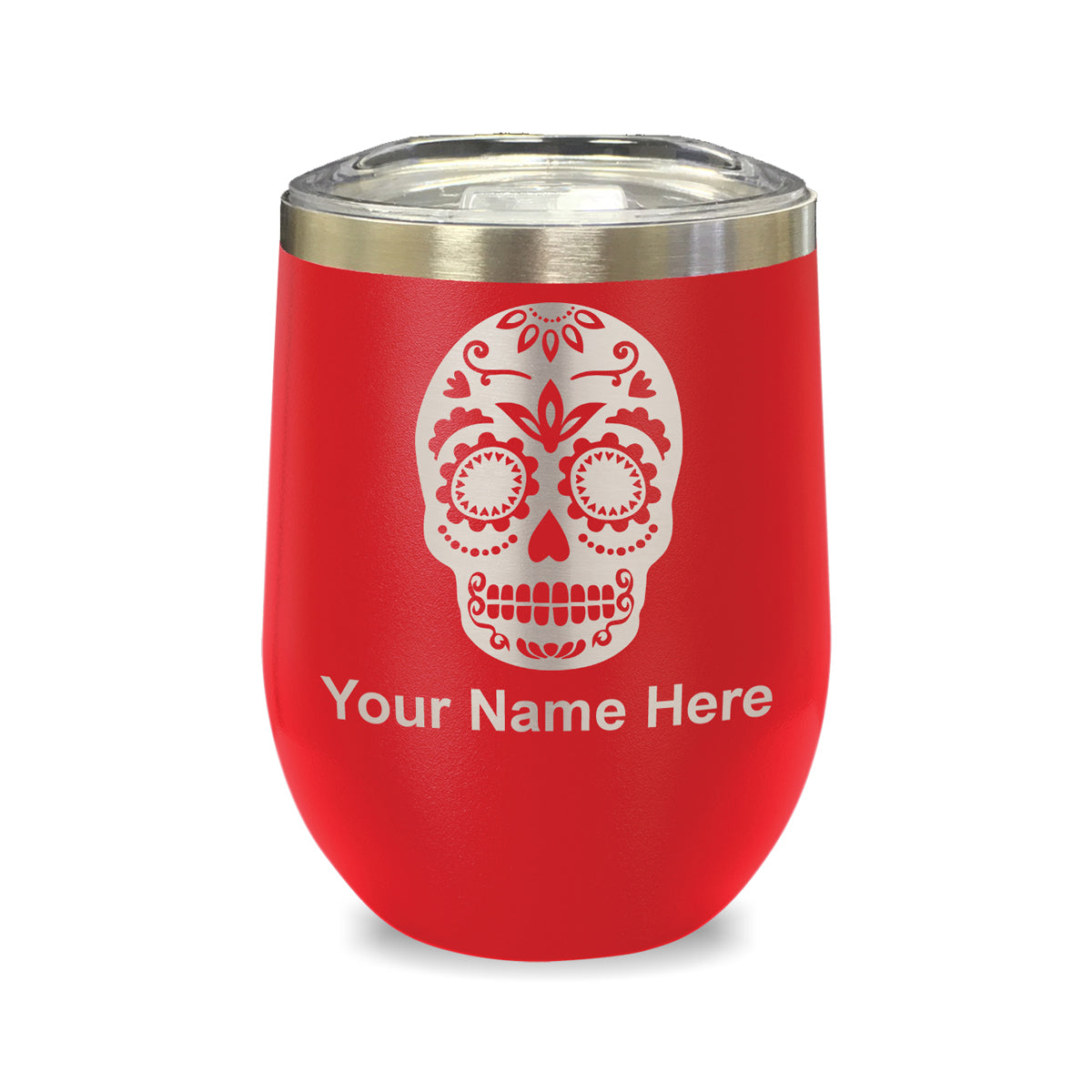 LaserGram Double Wall Stainless Steel Wine Glass, Day of the Dead, Personalized Engraving Included