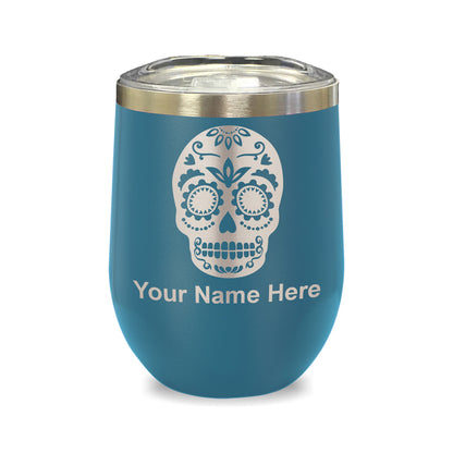 LaserGram Double Wall Stainless Steel Wine Glass, Day of the Dead, Personalized Engraving Included