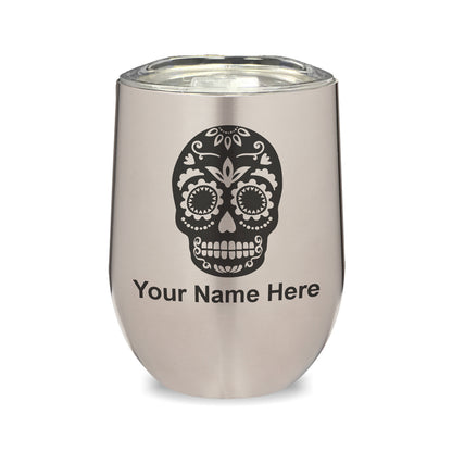 LaserGram Double Wall Stainless Steel Wine Glass, Day of the Dead, Personalized Engraving Included