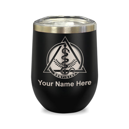 LaserGram Double Wall Stainless Steel Wine Glass, Dentist Symbol, Personalized Engraving Included