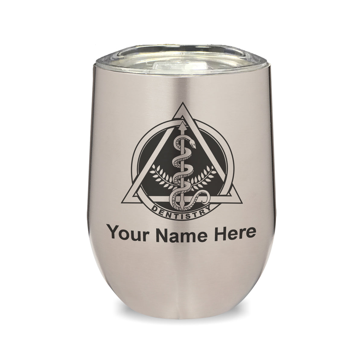 LaserGram Double Wall Stainless Steel Wine Glass, Dentist Symbol, Personalized Engraving Included