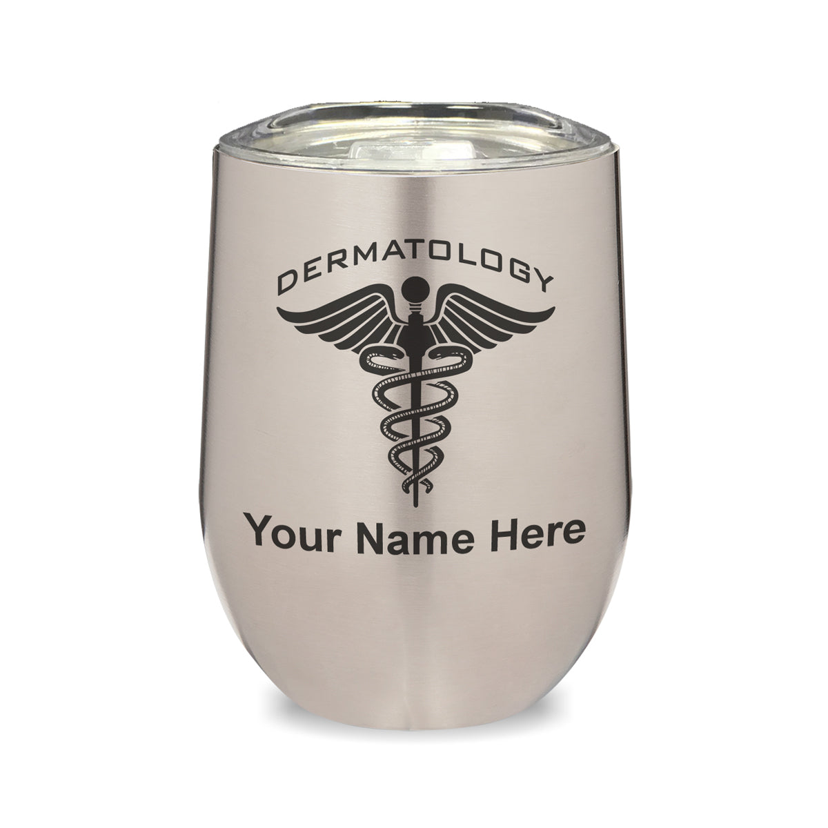 LaserGram Double Wall Stainless Steel Wine Glass, Dermatology, Personalized Engraving Included