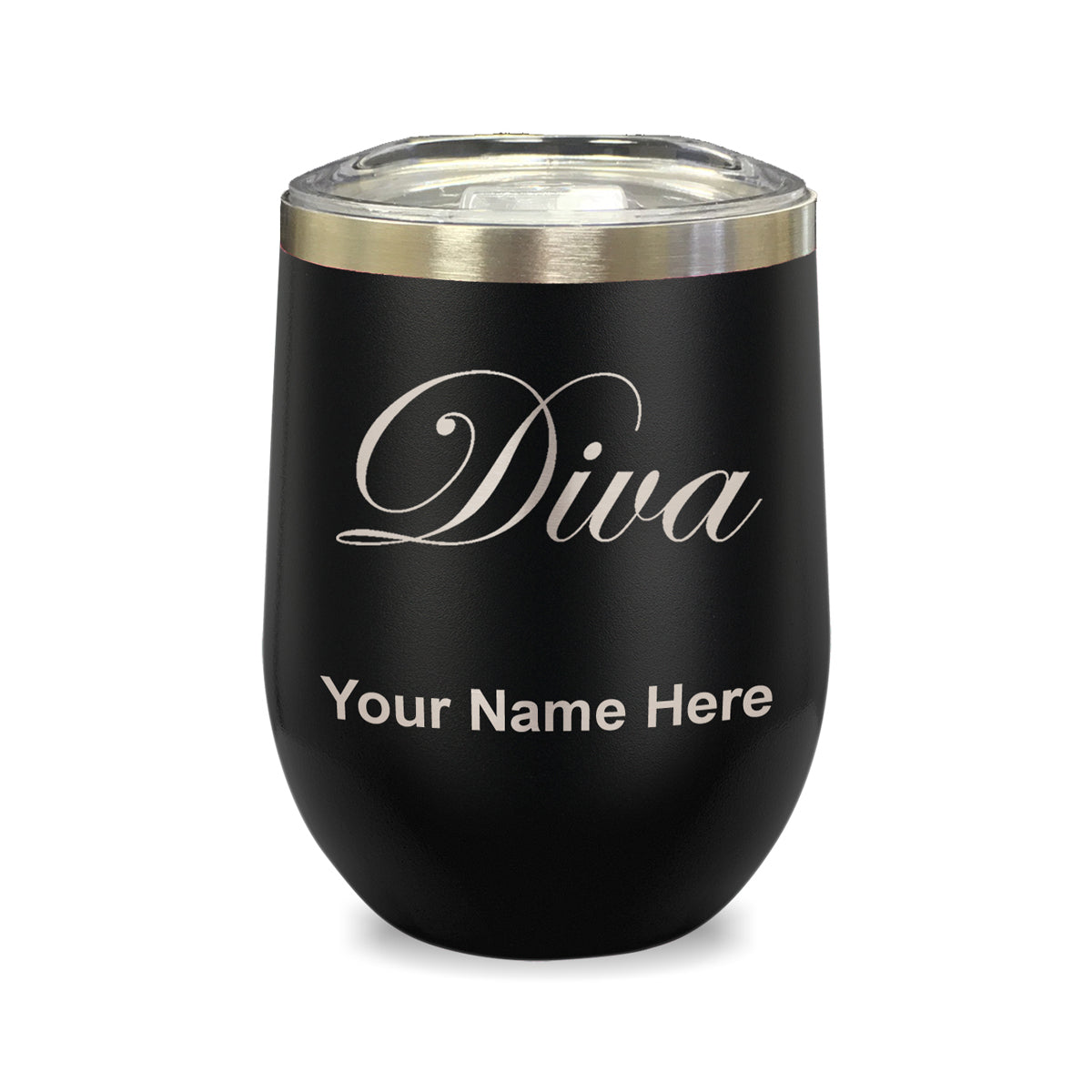 LaserGram Double Wall Stainless Steel Wine Glass, Diva, Personalized Engraving Included