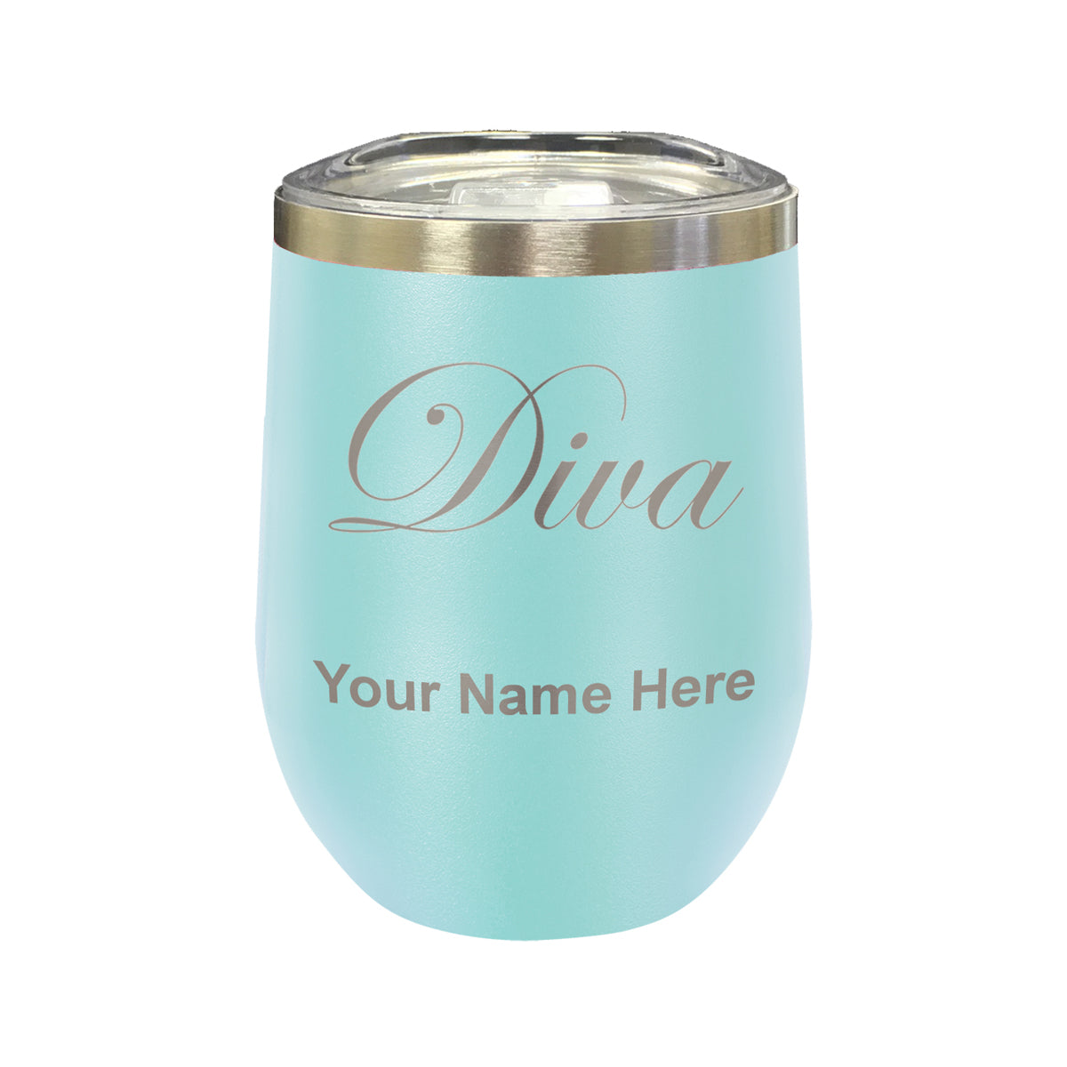 LaserGram Double Wall Stainless Steel Wine Glass, Diva, Personalized Engraving Included