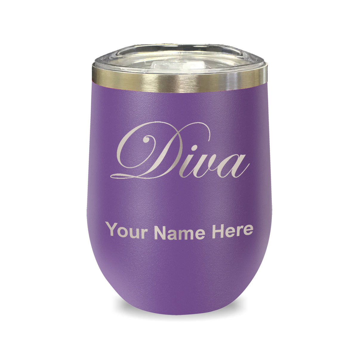 LaserGram Double Wall Stainless Steel Wine Glass, Diva, Personalized Engraving Included