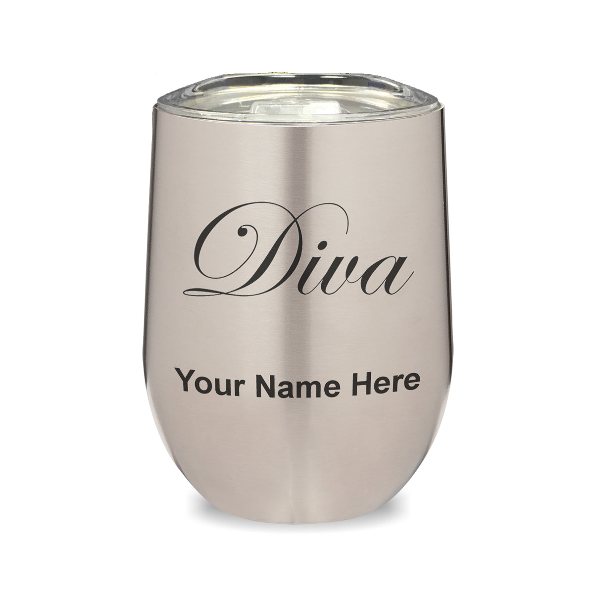 LaserGram Double Wall Stainless Steel Wine Glass, Diva, Personalized Engraving Included