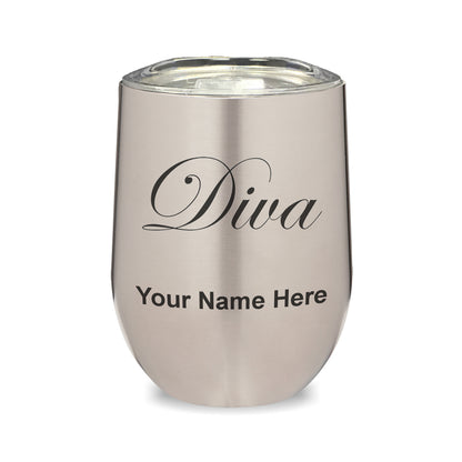 LaserGram Double Wall Stainless Steel Wine Glass, Diva, Personalized Engraving Included